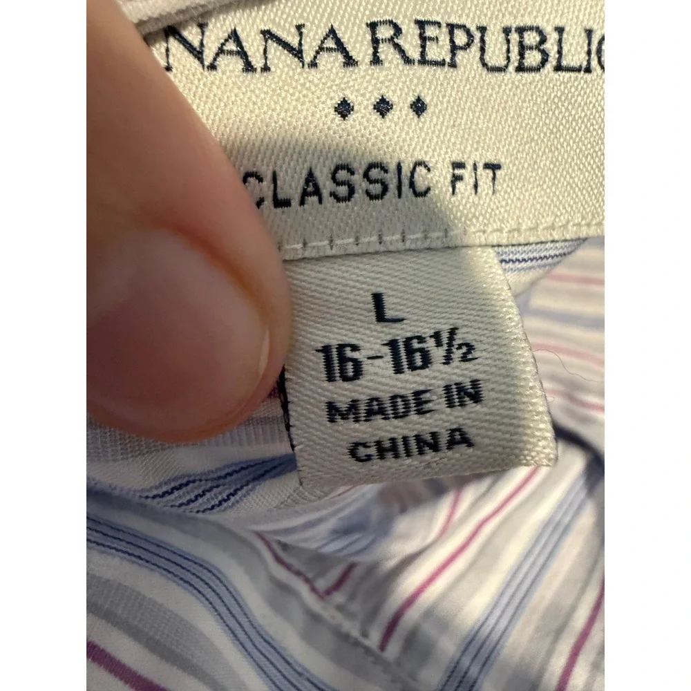 Banana Republic Mens Classic Fit Striped Button Down Shirt Blue L 16 16.5 Preppy